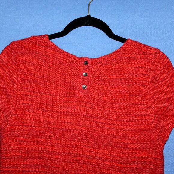 LOFT Petites Short Sleeve Sweater - MP - Red Orange Knit with Sparkle - Picture 5 of 7